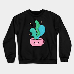 Kitty cup with green plant Crewneck Sweatshirt